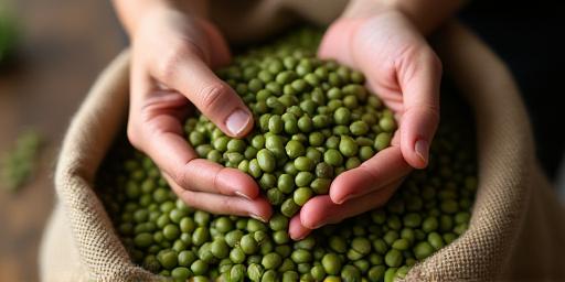 Primo piano di mani che selezionano chicchi di caffè verde da un sacco di iuta.